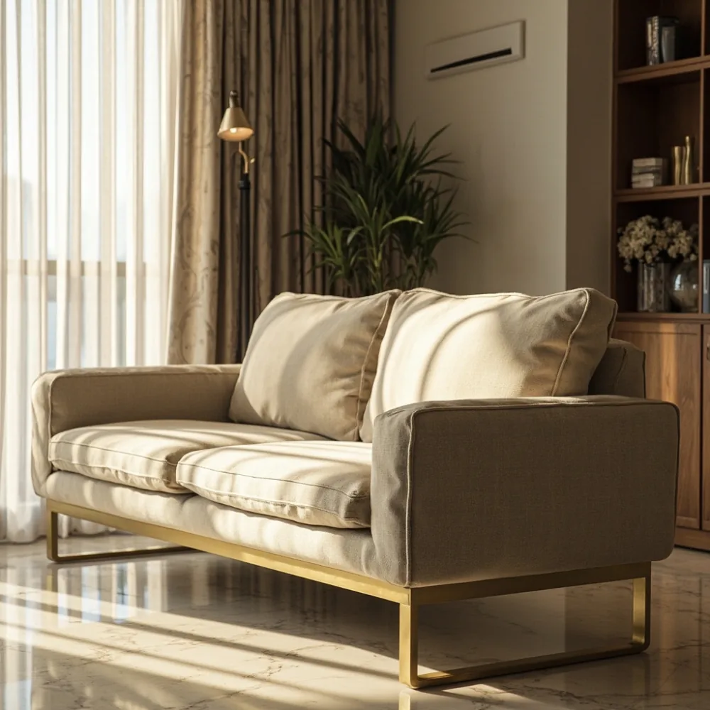كنبة خشب صلب سنديان فرنسي في مجلس شقة الدوحة Apartment AR بمساحة 50 متر مع أرجل برونزية